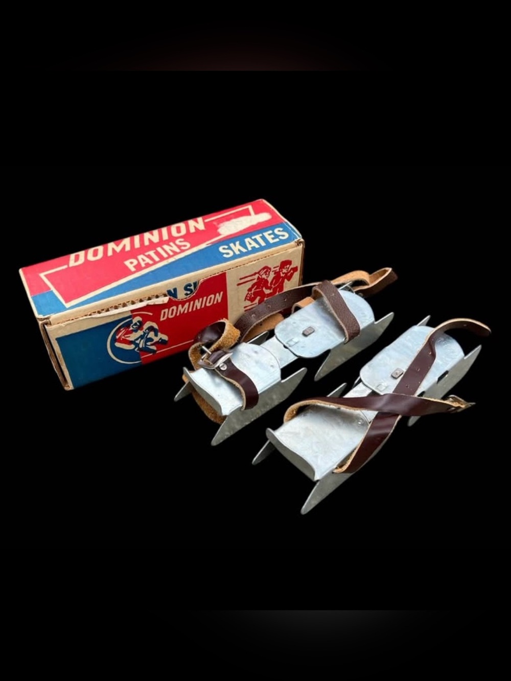Vintage Kids Dominion Adjustable Strap Ice Bob Skates in original box